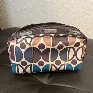 Lesportsac blue and brown shapes cosmetic bag